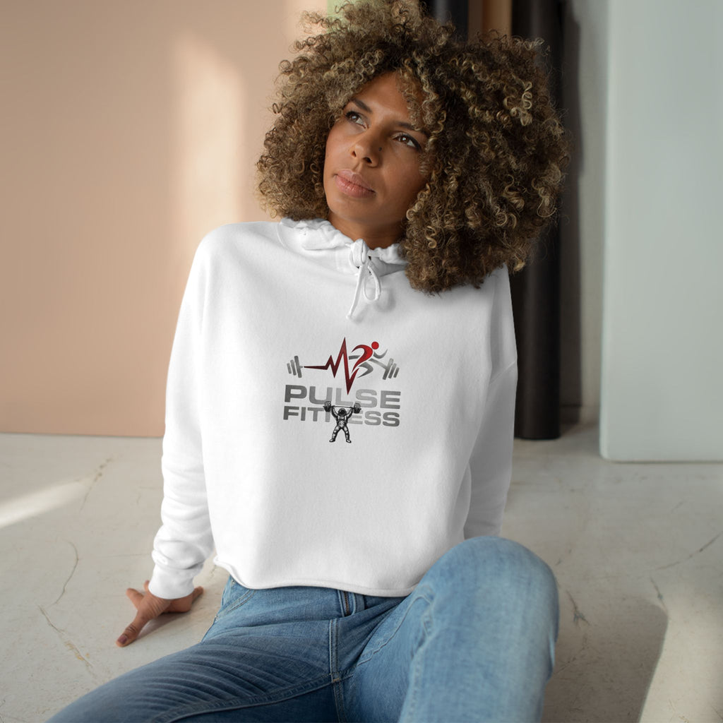 Pulse Fitness Crop Hoodie — Women's Gym Cropped Hoodie with Heartbeat Barbell Logo