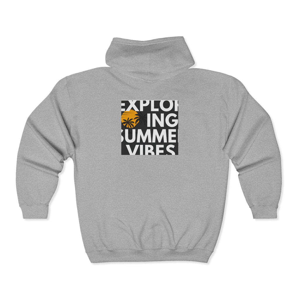 Tropical Sunset Zip Hoodie — "Exploring Summer Vibes" Graphic