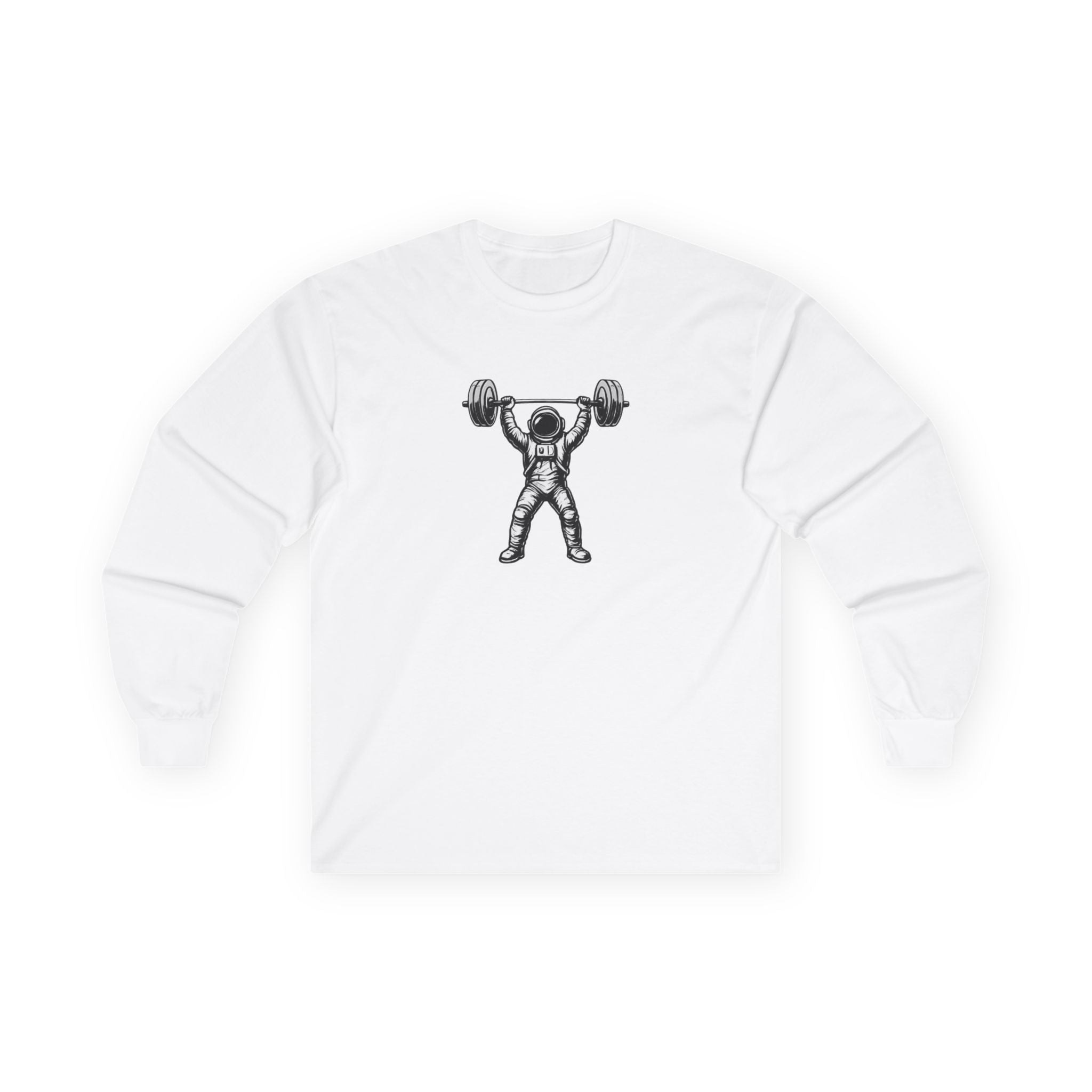 Fitness Long Sleeve Tee — Astronaut Weightlifter Graphic (Pulse Fitness)