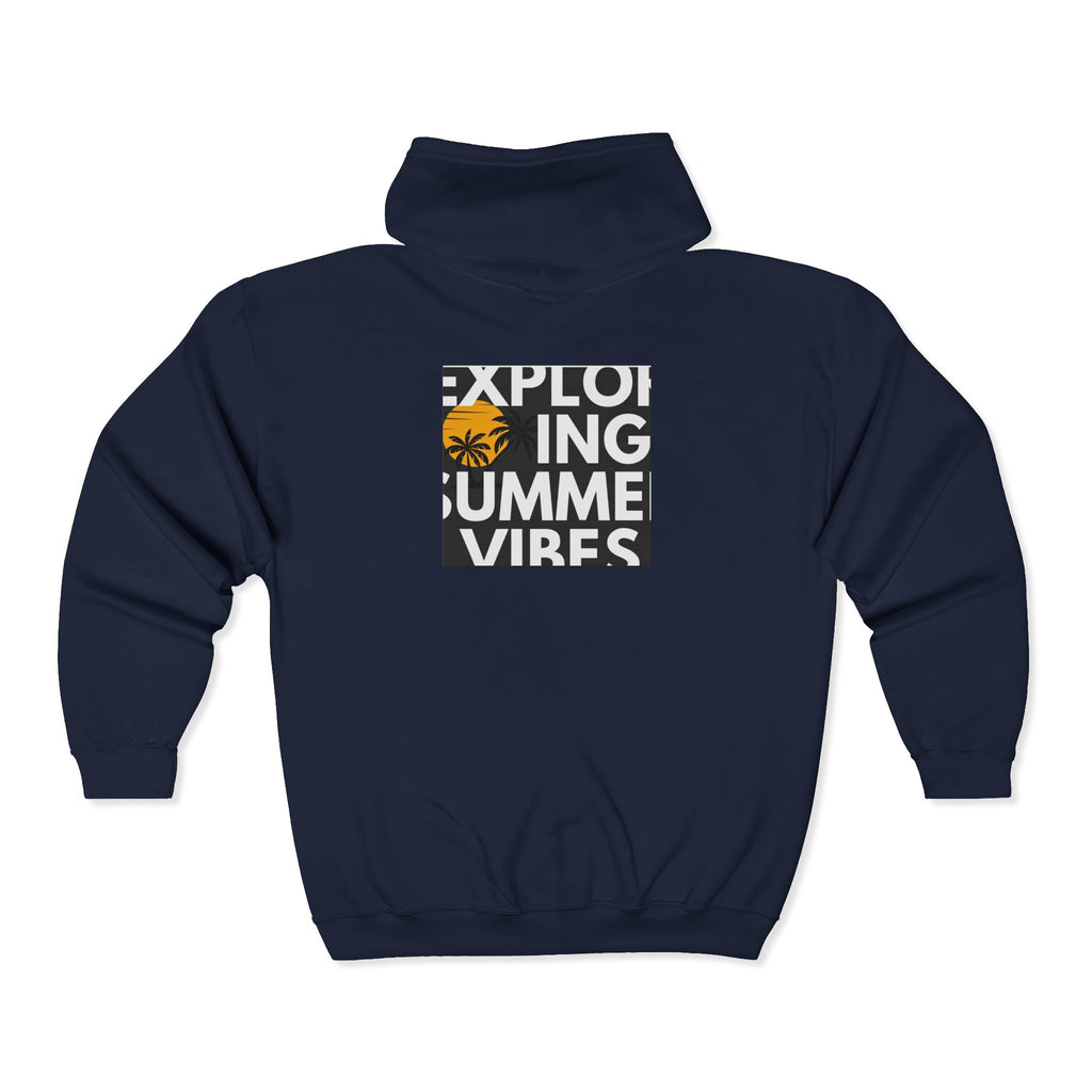 Tropical Sunset Zip Hoodie — "Exploring Summer Vibes" Graphic
