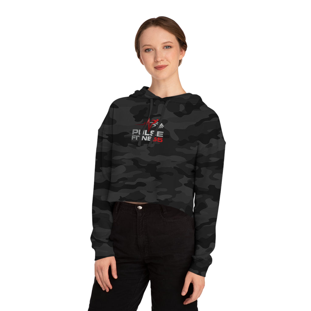 Pulse Fitne55 Women’s Cropped Hoodie — Athletic Logo Crop Top for Gym & Casual Wear