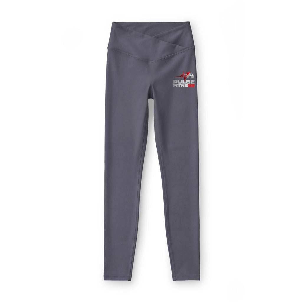 Leggings — Gray Luxe High-Waist Leggings with Small Holiday Fox & Gift Graphic