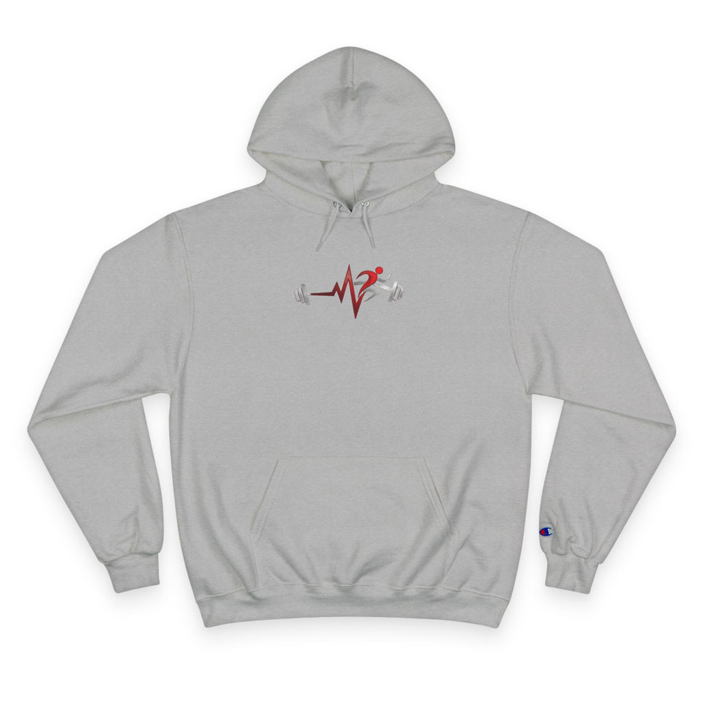 Womens Champion Hoodie — Minimal Fitness Hoodie with Heartbeat & Barbell Graphic