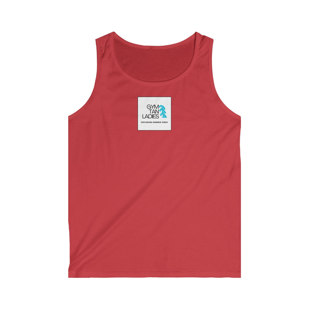 Mens Gym Tan Tank Top — "Exploring Summer Vibes" Beach Workout Tank
