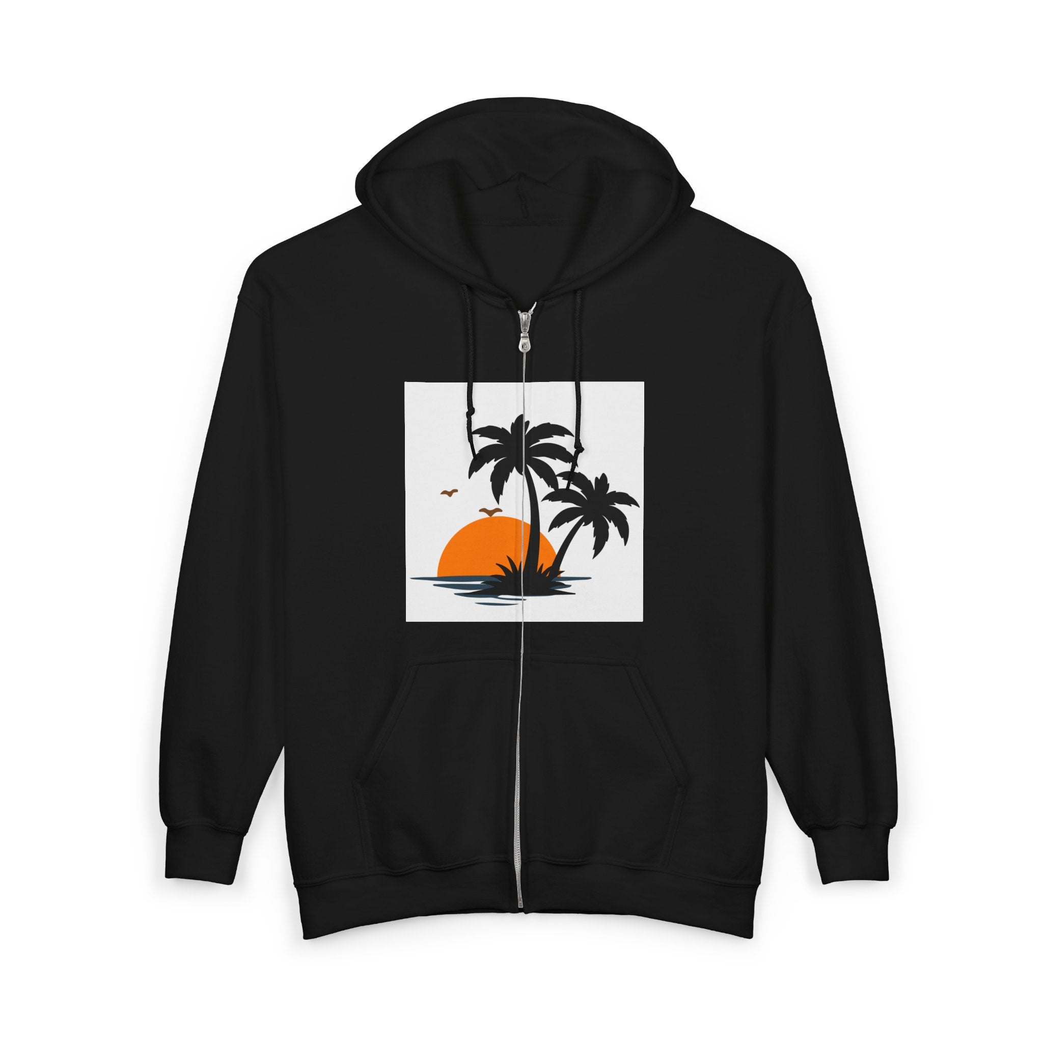Tropical Sunset Zip Hoodie — "Exploring Summer Vibes" Graphic