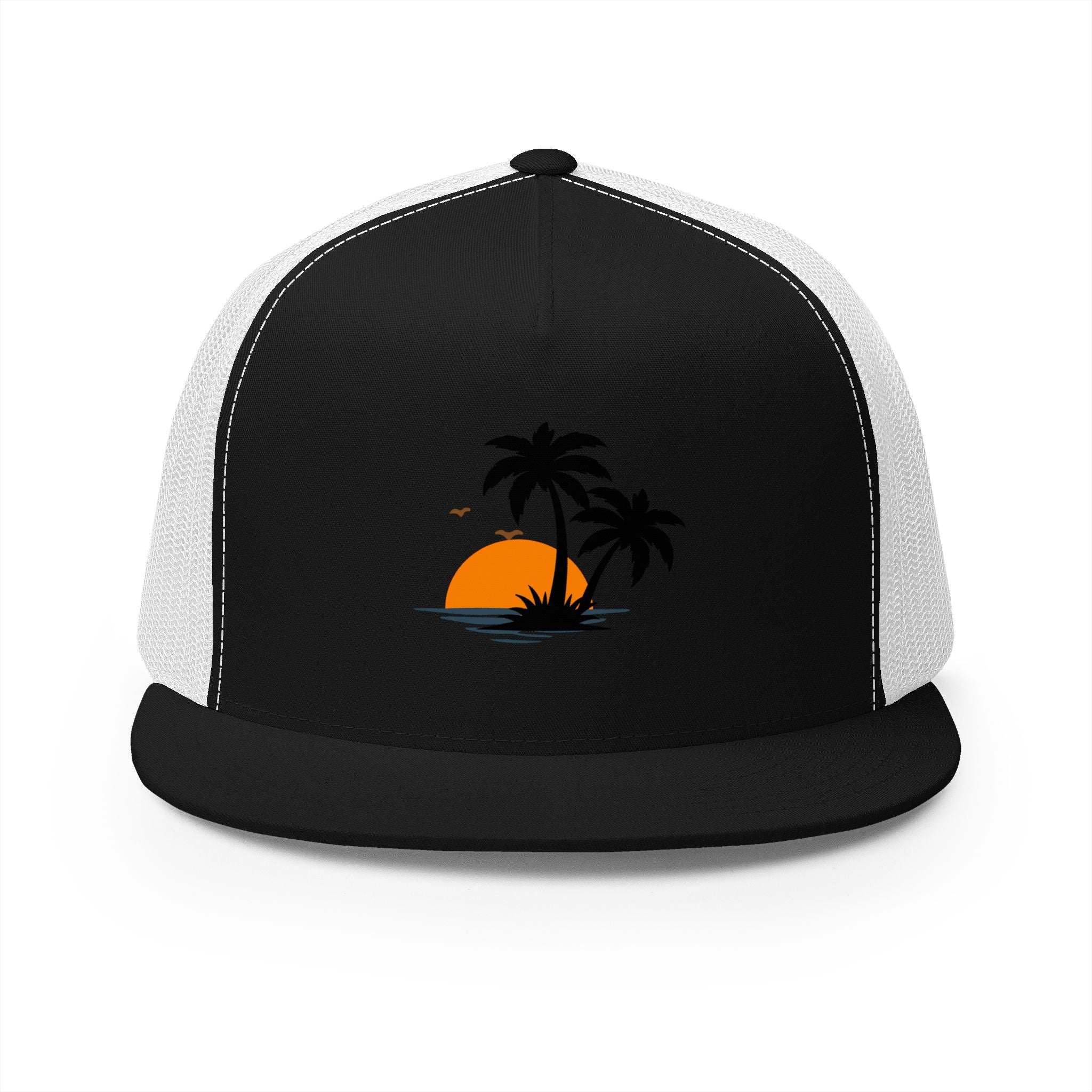 Trucker Cap — Sunset Palm Island Embroidered Beach Hat