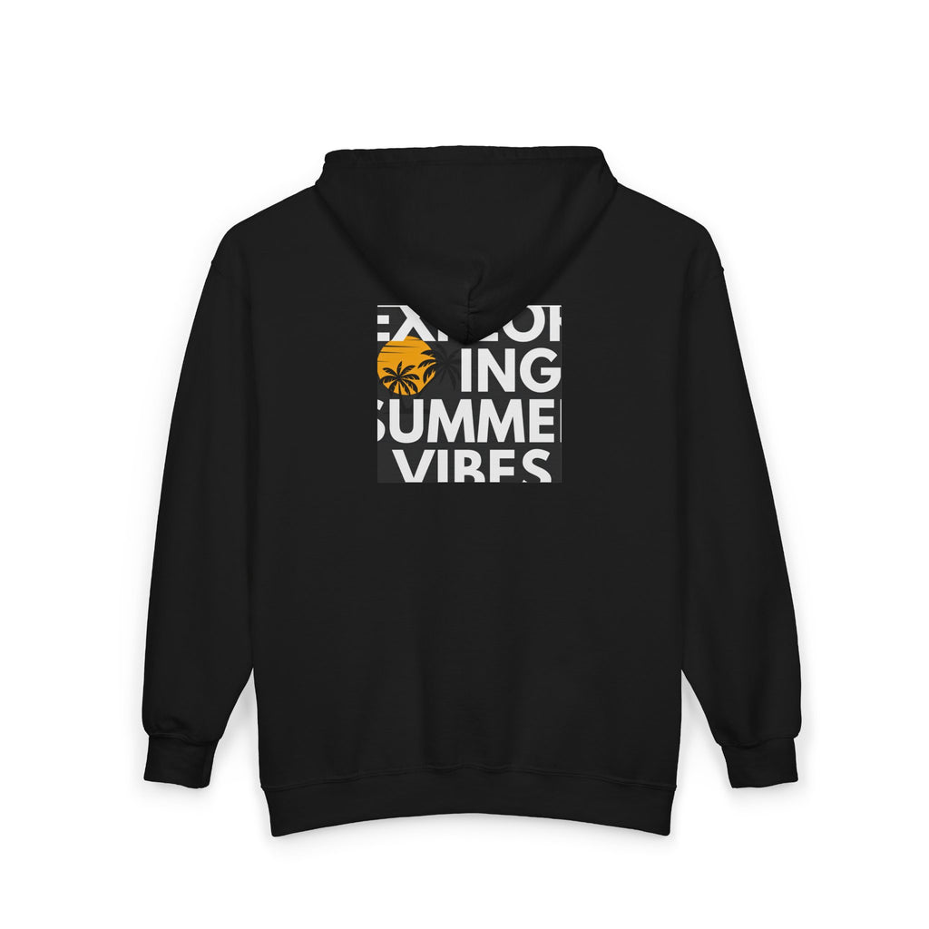 Tropical Sunset Zip Hoodie — "Exploring Summer Vibes" Graphic