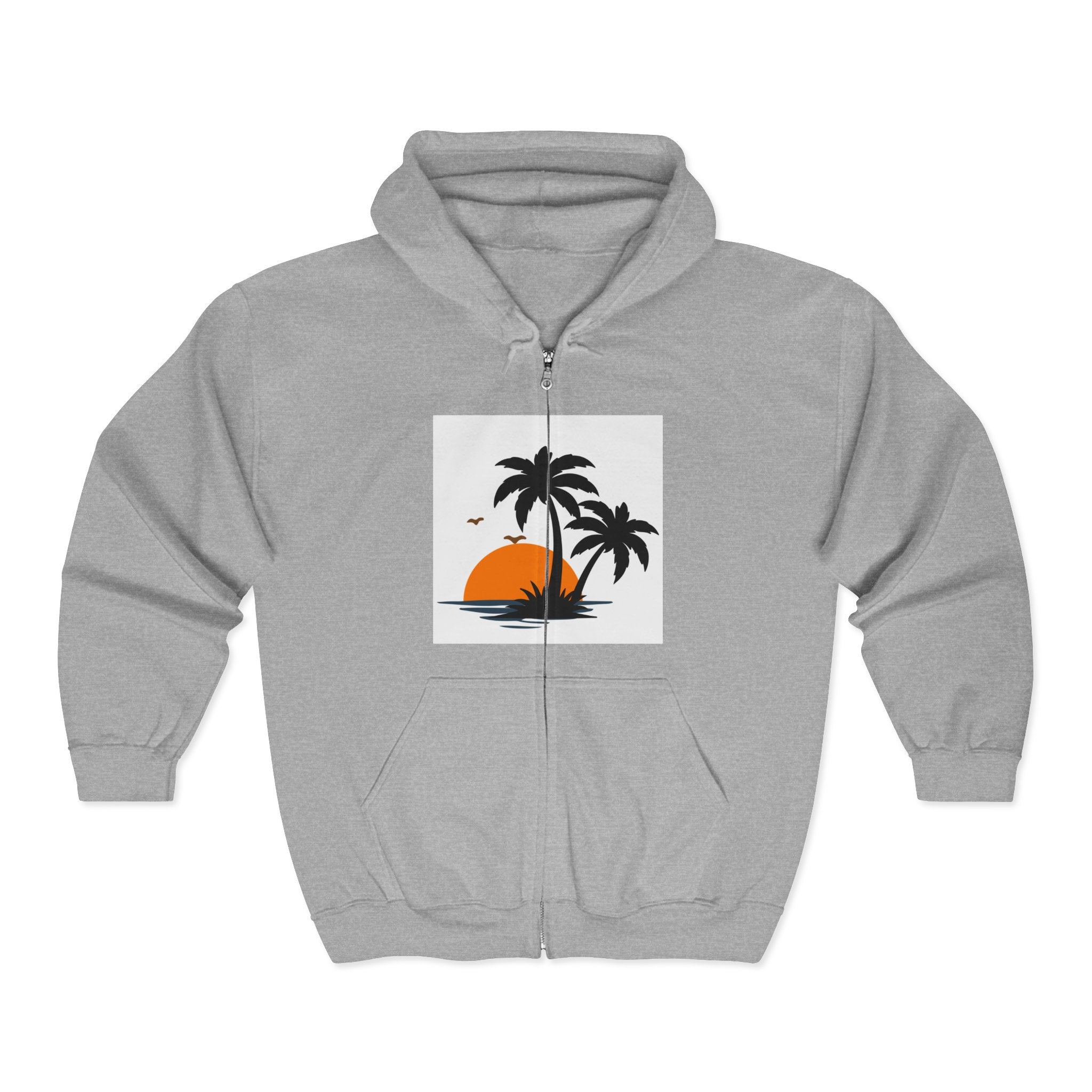 Tropical Sunset Zip Hoodie — "Exploring Summer Vibes" Graphic