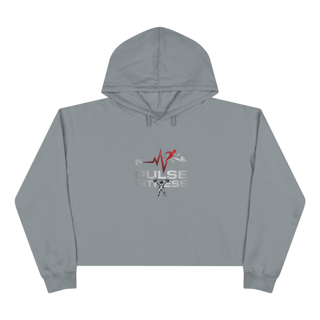Pulse Fitness Crop Hoodie — Women's Gym Cropped Hoodie with Heartbeat Barbell Logo
