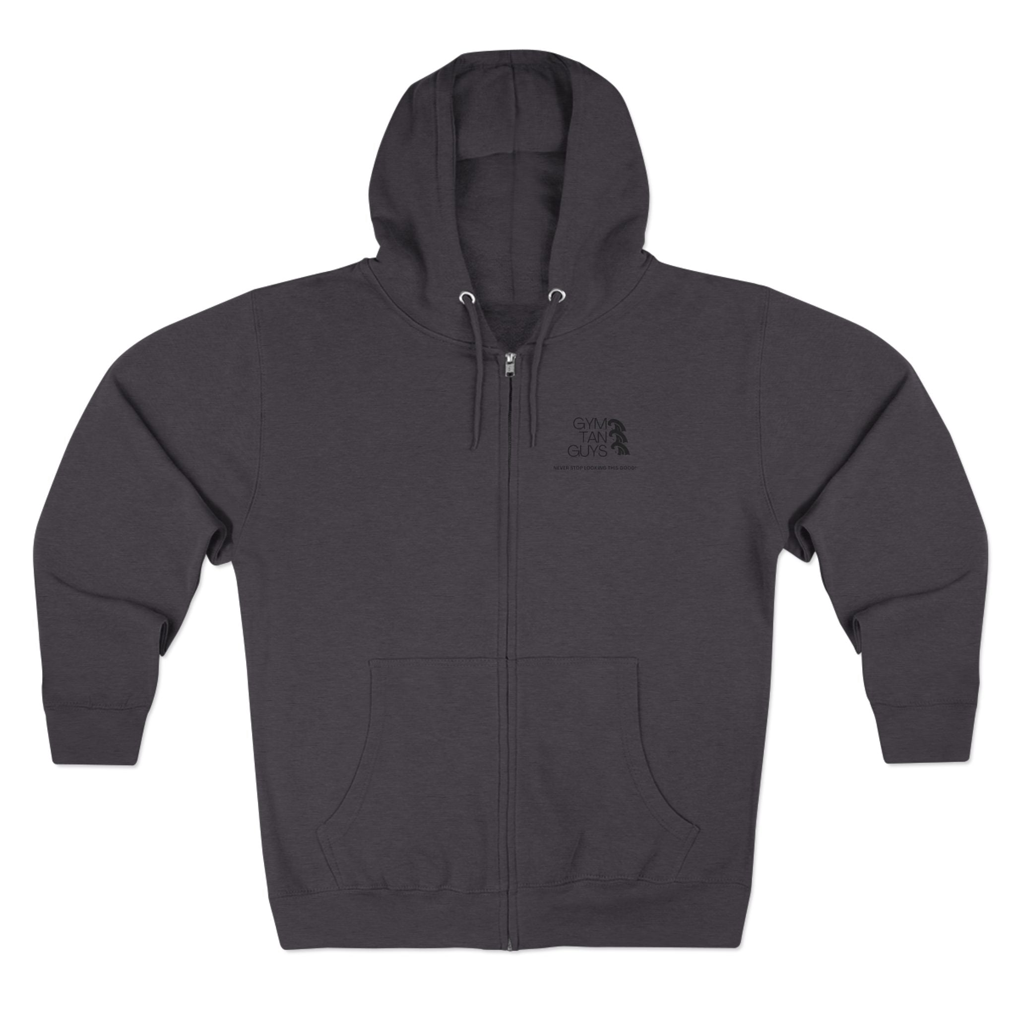Pulse Fitne55 Gym Tan Zip Hoodie — "Never Stop Looking This Good" logo