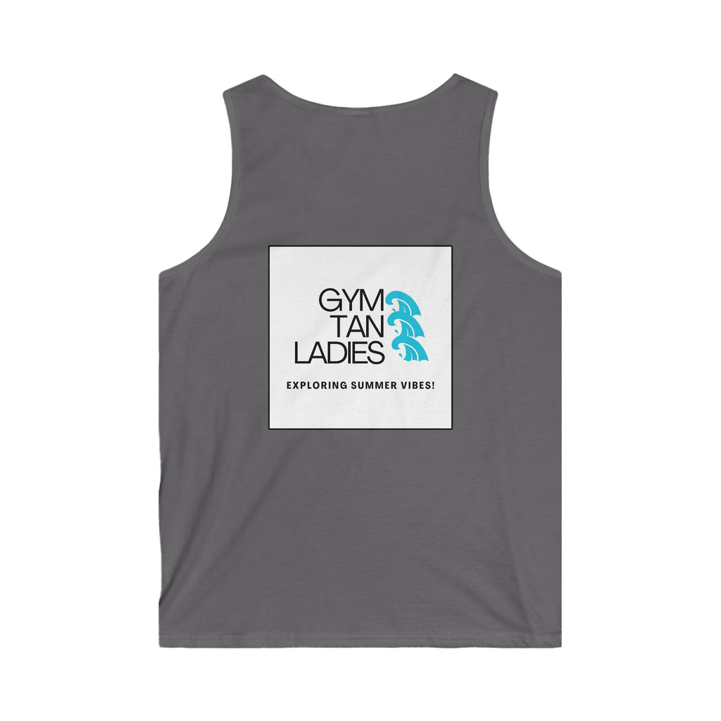Mens Gym Tan Tank Top — "Exploring Summer Vibes" Beach Workout Tank