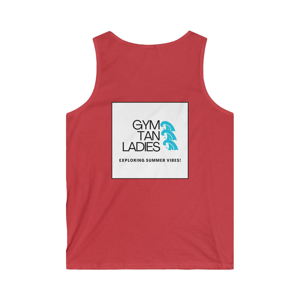 Mens Gym Tan Tank Top — "Exploring Summer Vibes" Beach Workout Tank