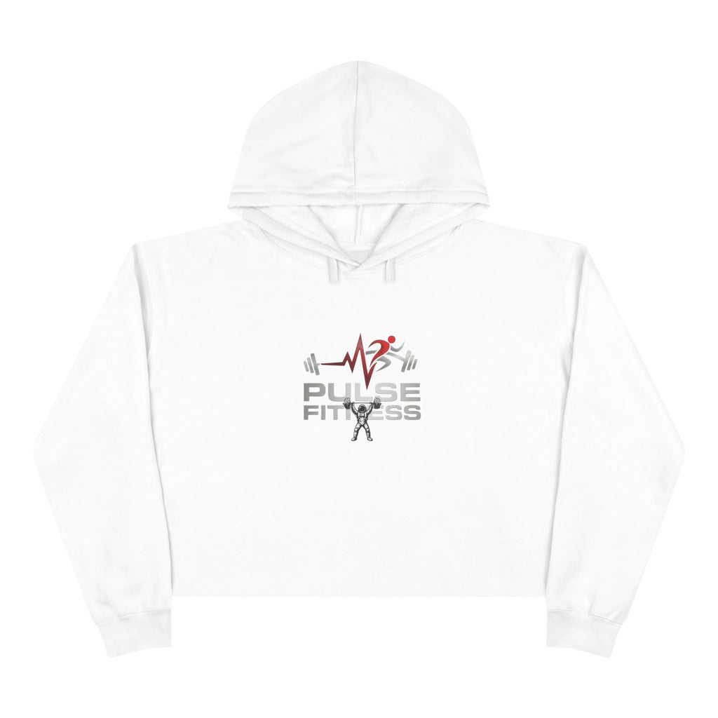 Pulse Fitness Crop Hoodie — Women's Gym Cropped Hoodie with Heartbeat Barbell Logo