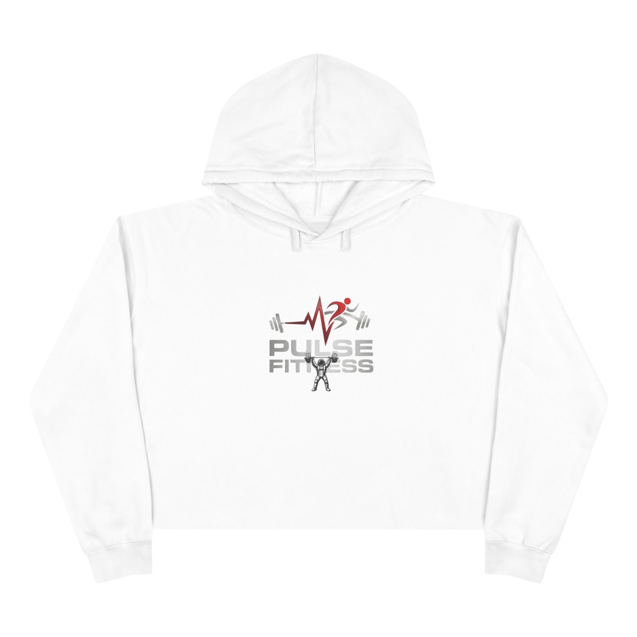 Pulse Fitness Crop Hoodie — Women's Gym Cropped Hoodie with Heartbeat Barbell Logo