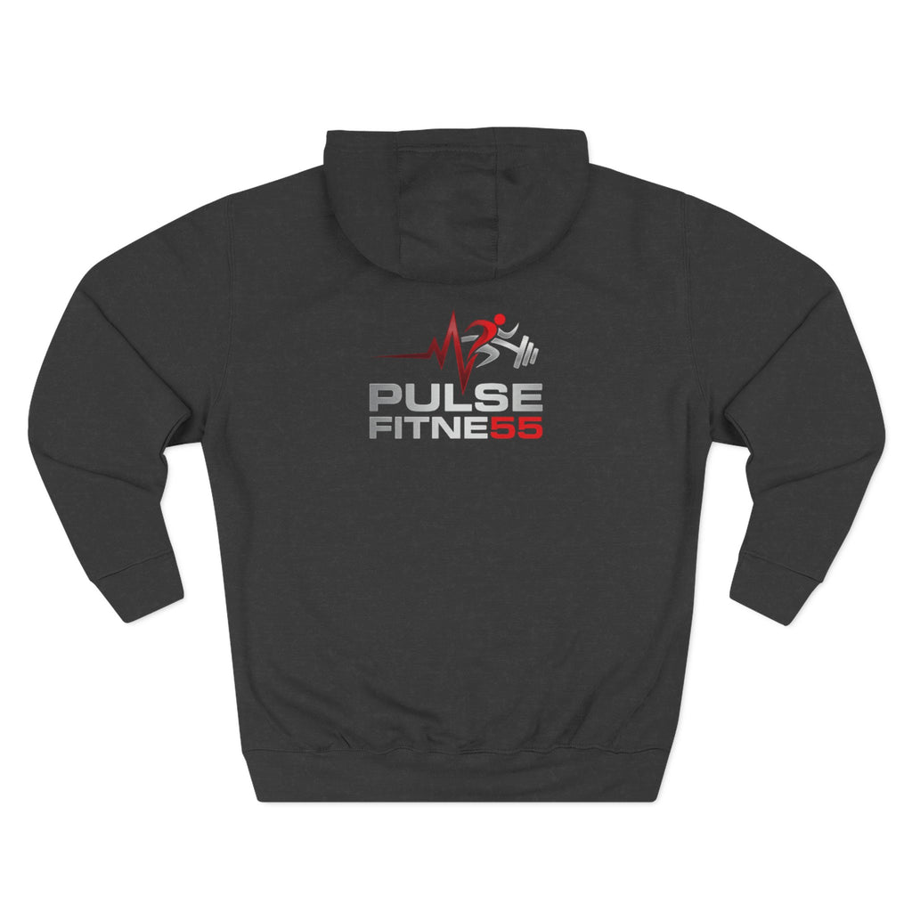 Fitness Hoodie — Barbell Deadlift Graphic Pullover (Pulse Fitness 55 Logo)