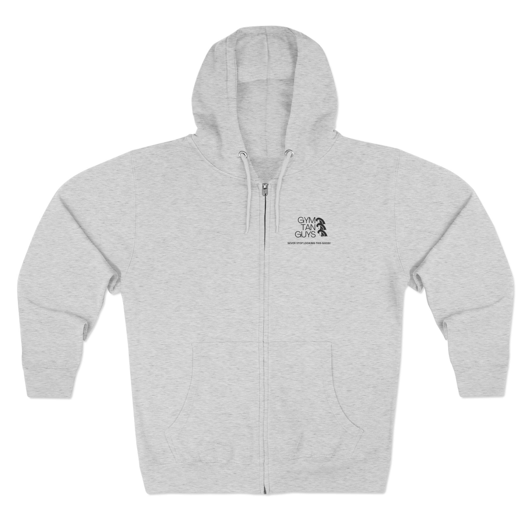 Pulse Fitne55 Gym Tan Zip Hoodie — "Never Stop Looking This Good" logo
