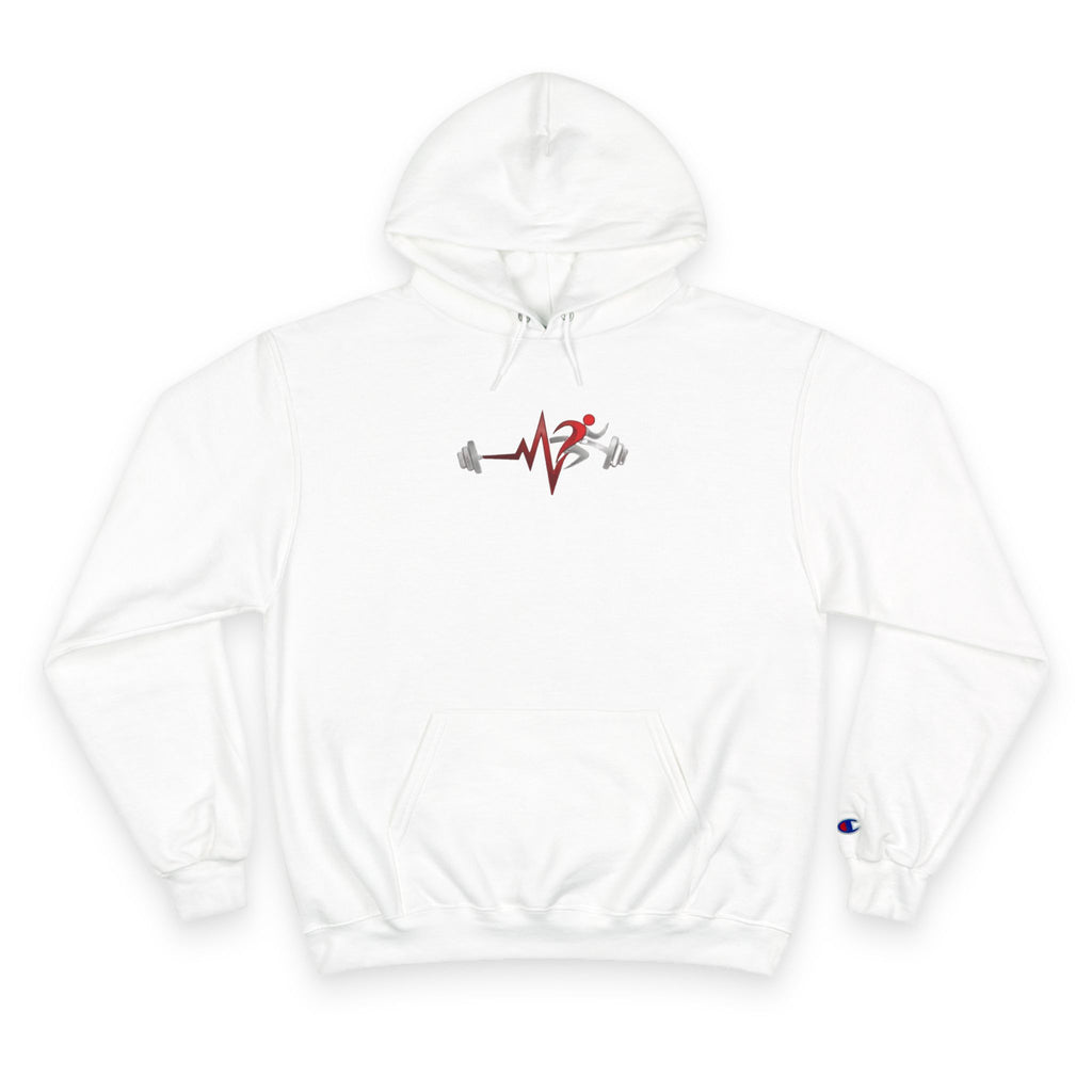 Womens Champion Hoodie — Minimal Fitness Hoodie with Heartbeat & Barbell Graphic