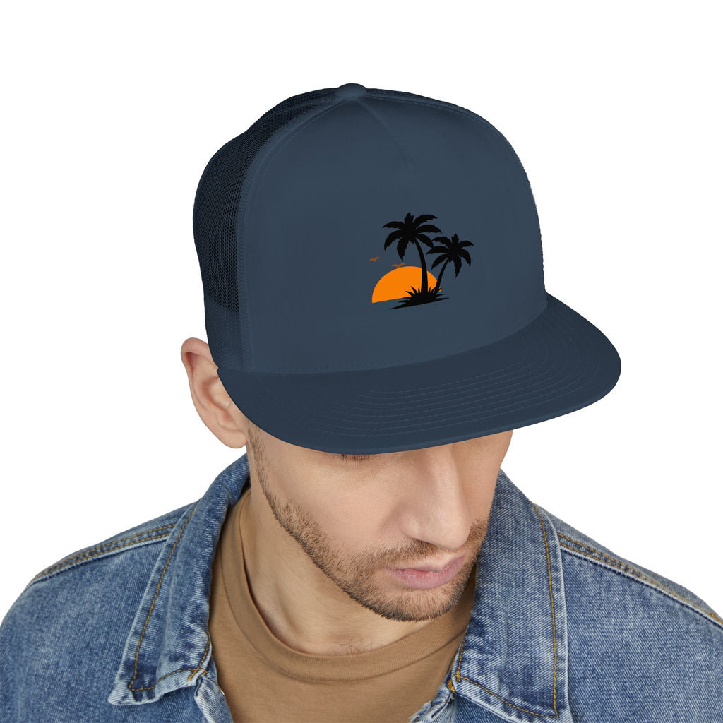 Trucker Cap — Sunset Palm Island Embroidered Beach Hat