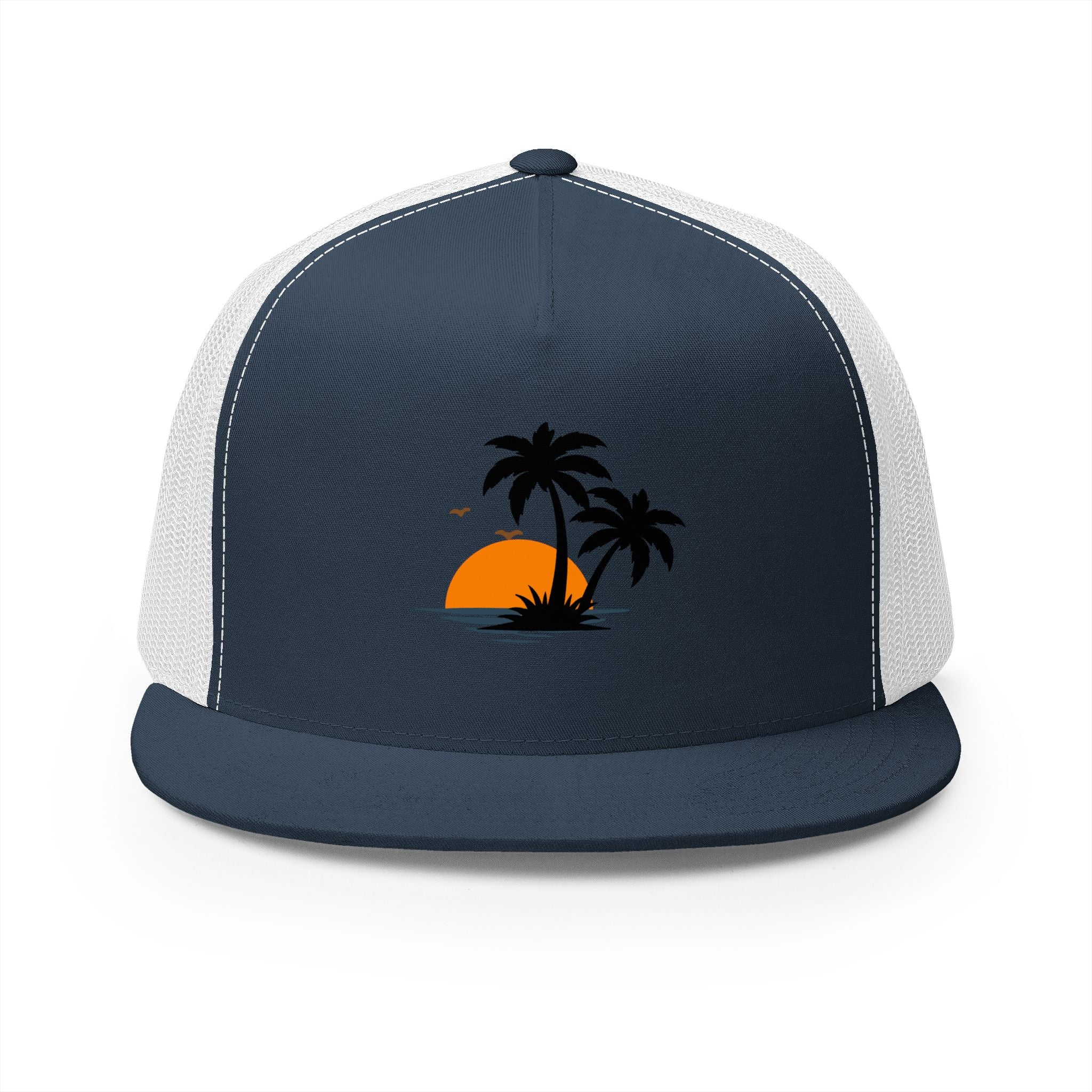 Trucker Cap — Sunset Palm Island Embroidered Beach Hat