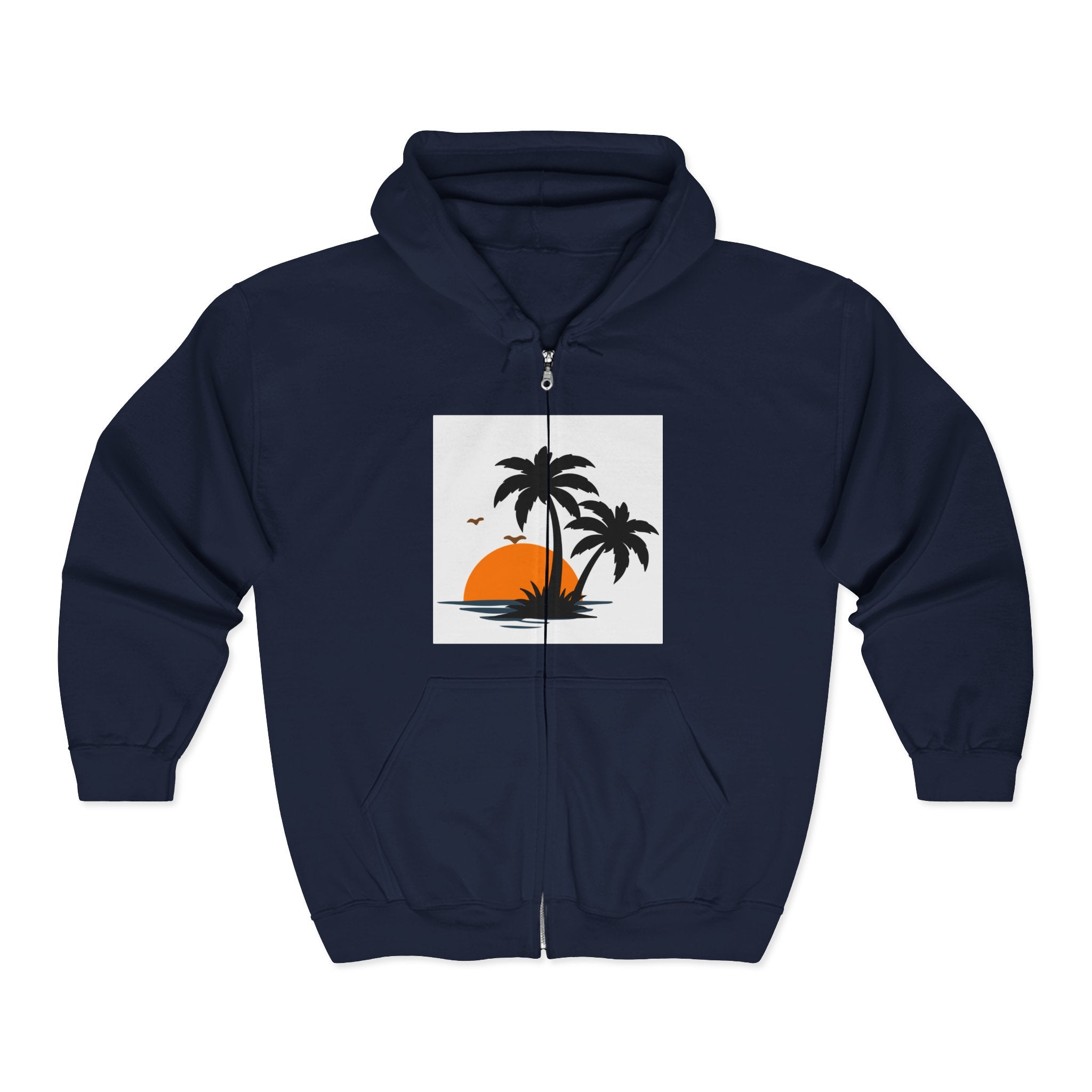 Tropical Sunset Zip Hoodie — "Exploring Summer Vibes" Graphic