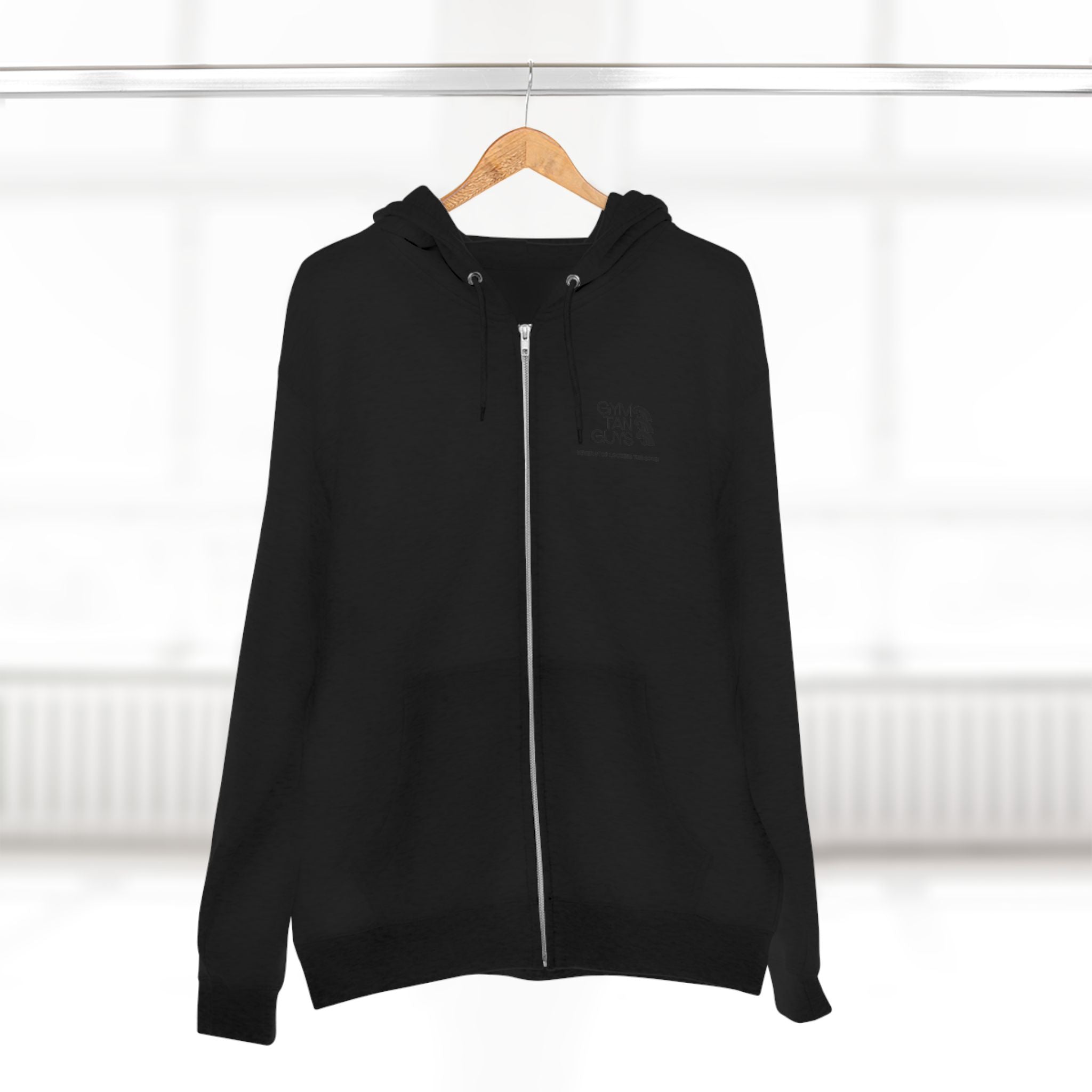 Pulse Fitne55 Gym Tan Zip Hoodie — "Never Stop Looking This Good" logo