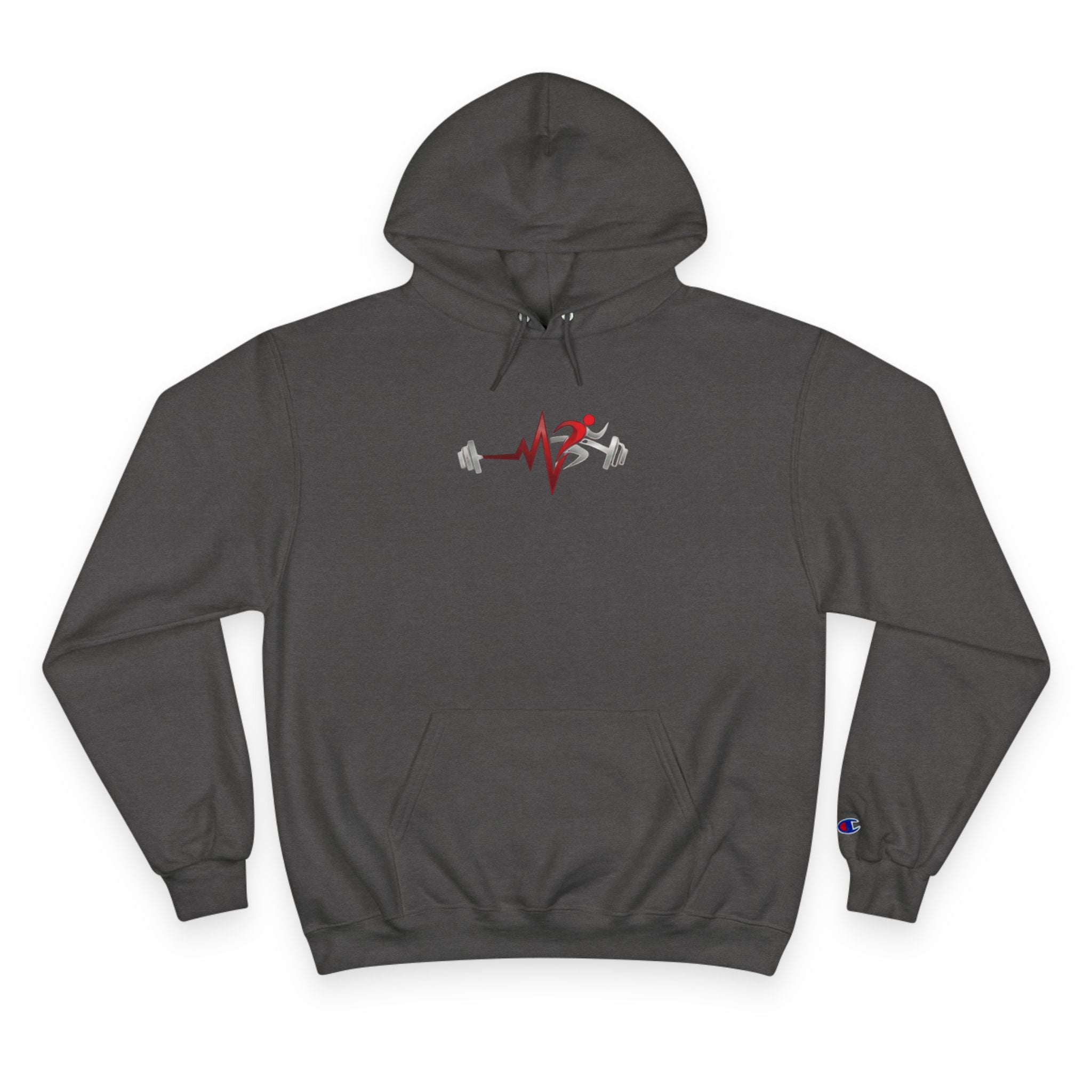 Womens Champion Hoodie — Minimal Fitness Hoodie with Heartbeat & Barbell Graphic