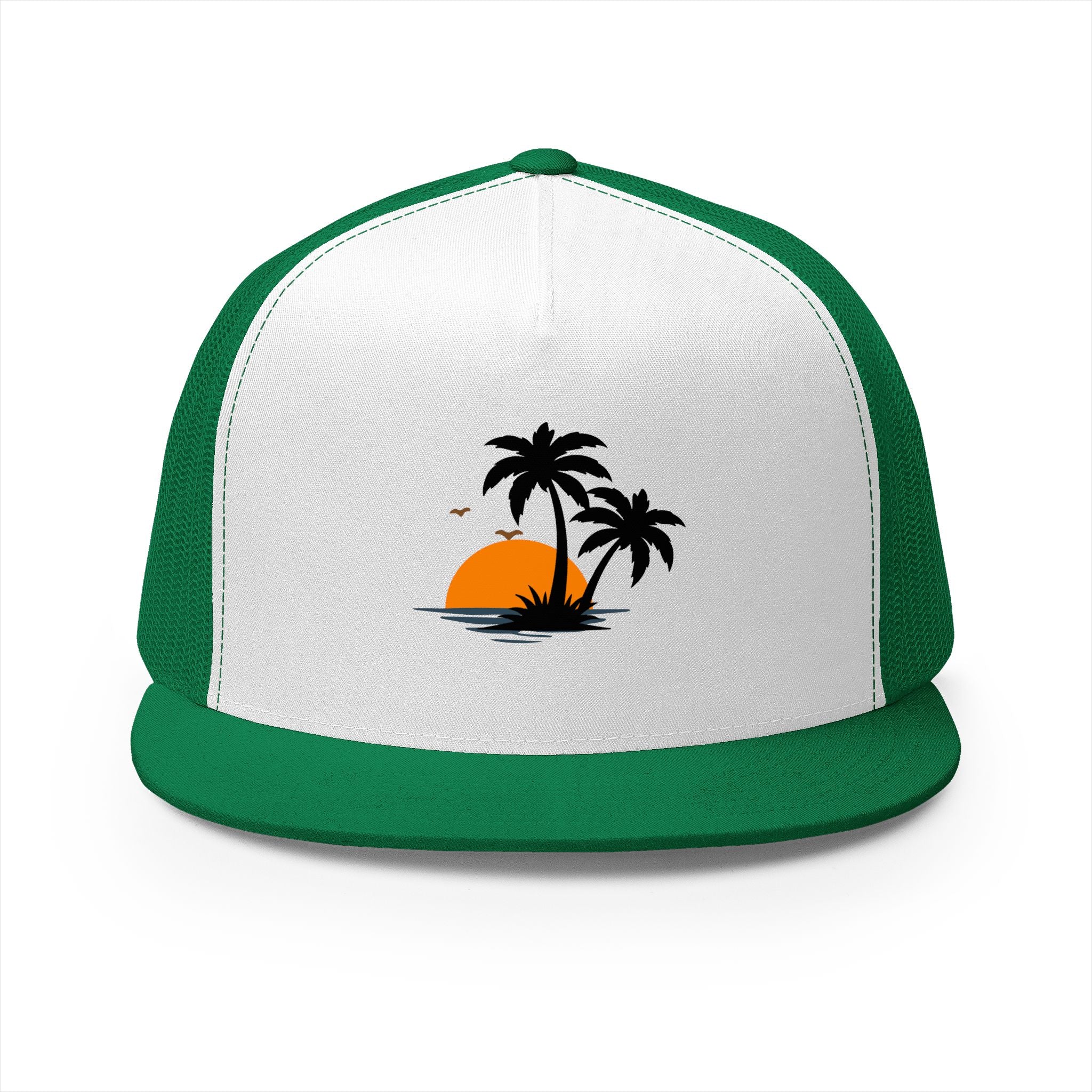 Trucker Cap — Sunset Palm Island Embroidered Beach Hat