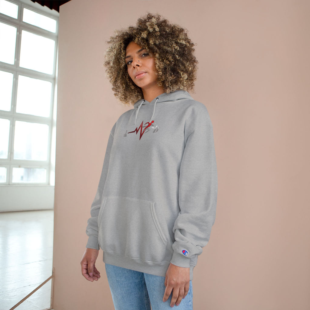 Womens Champion Hoodie — Minimal Fitness Hoodie with Heartbeat & Barbell Graphic