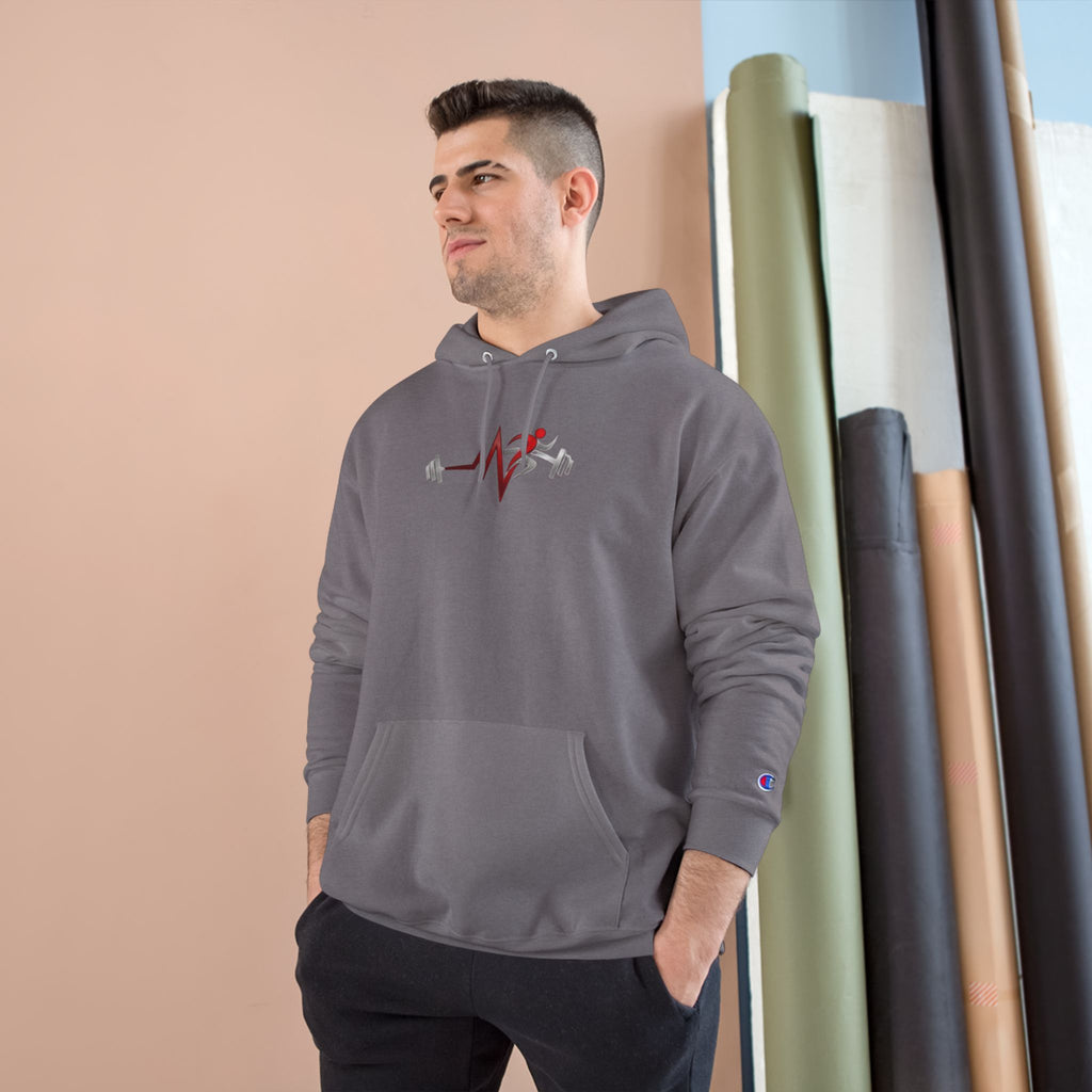 Womens Champion Hoodie — Minimal Fitness Hoodie with Heartbeat & Barbell Graphic
