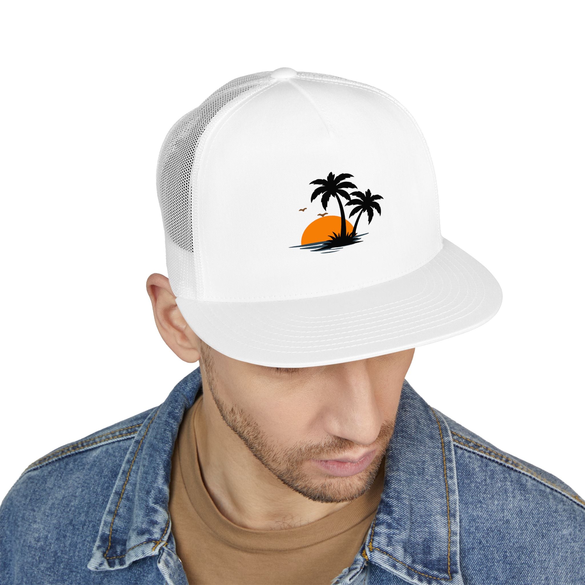 Trucker Cap — Sunset Palm Island Embroidered Beach Hat