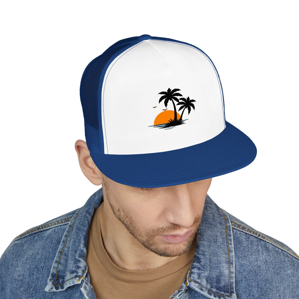 Trucker Cap — Sunset Palm Island Embroidered Beach Hat
