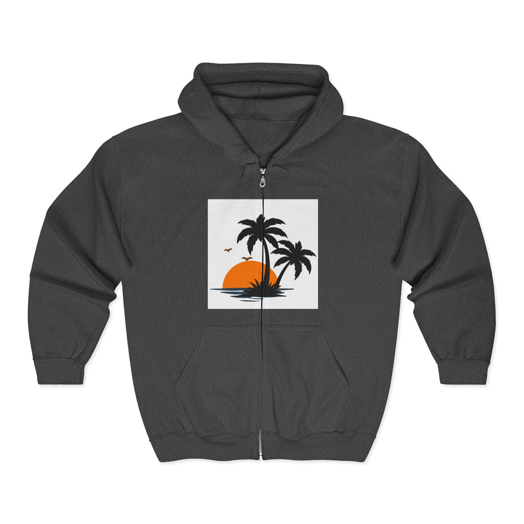 Tropical Sunset Zip Hoodie — "Exploring Summer Vibes" Graphic
