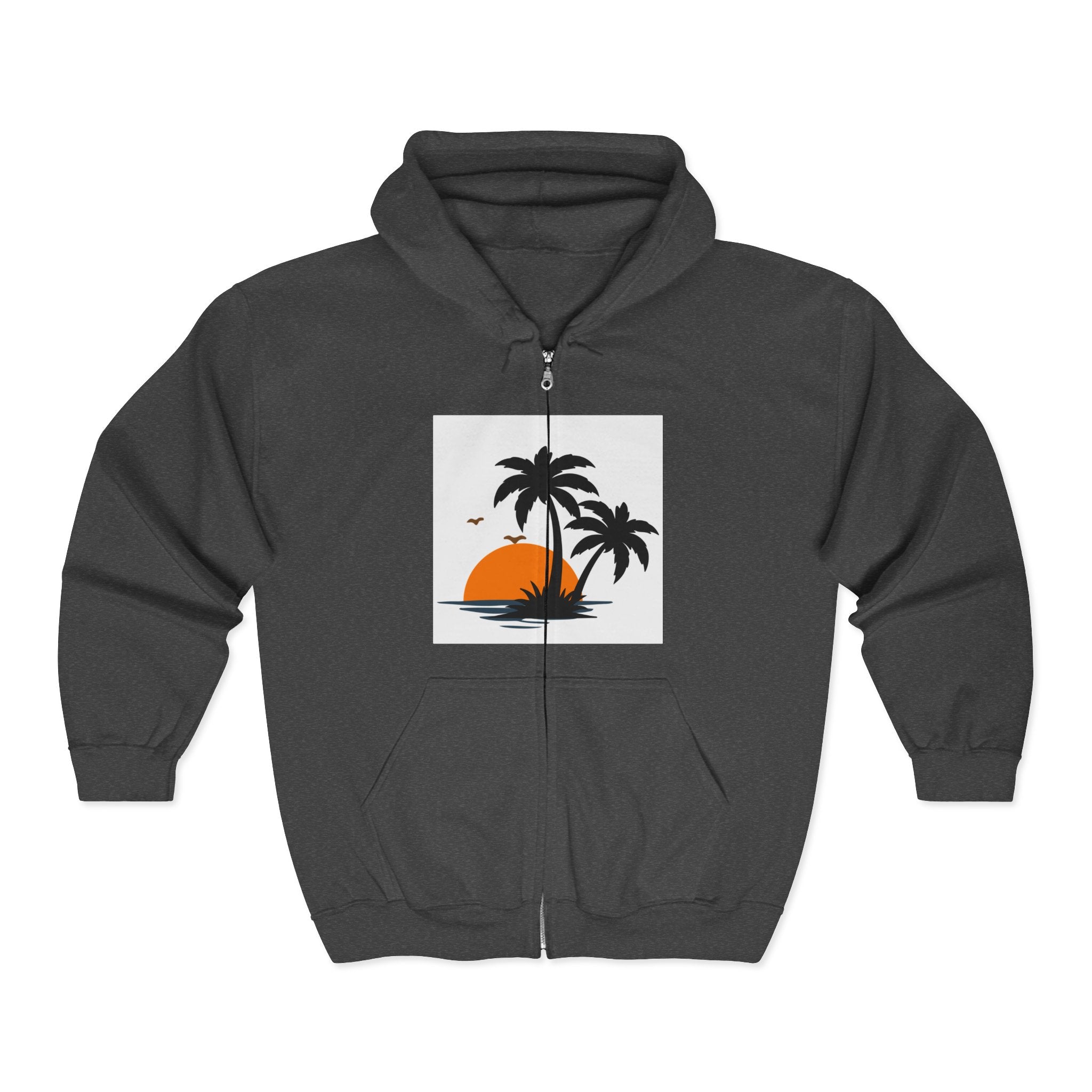 Tropical Sunset Zip Hoodie — "Exploring Summer Vibes" Graphic