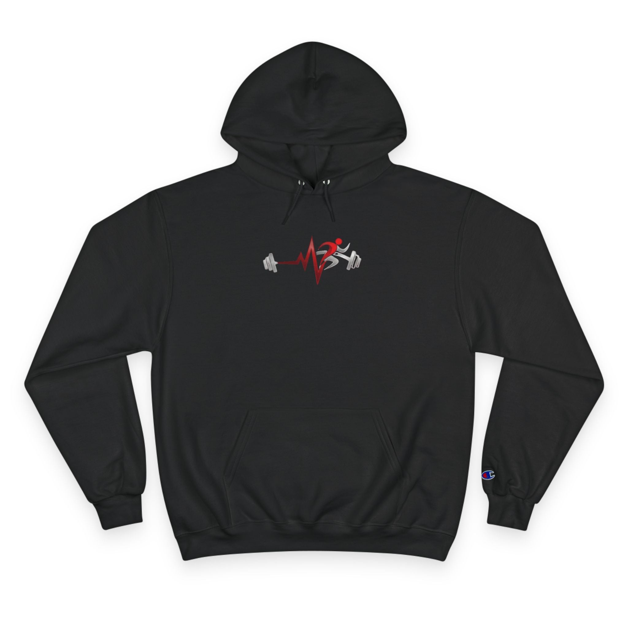 Womens Champion Hoodie — Minimal Fitness Hoodie with Heartbeat & Barbell Graphic