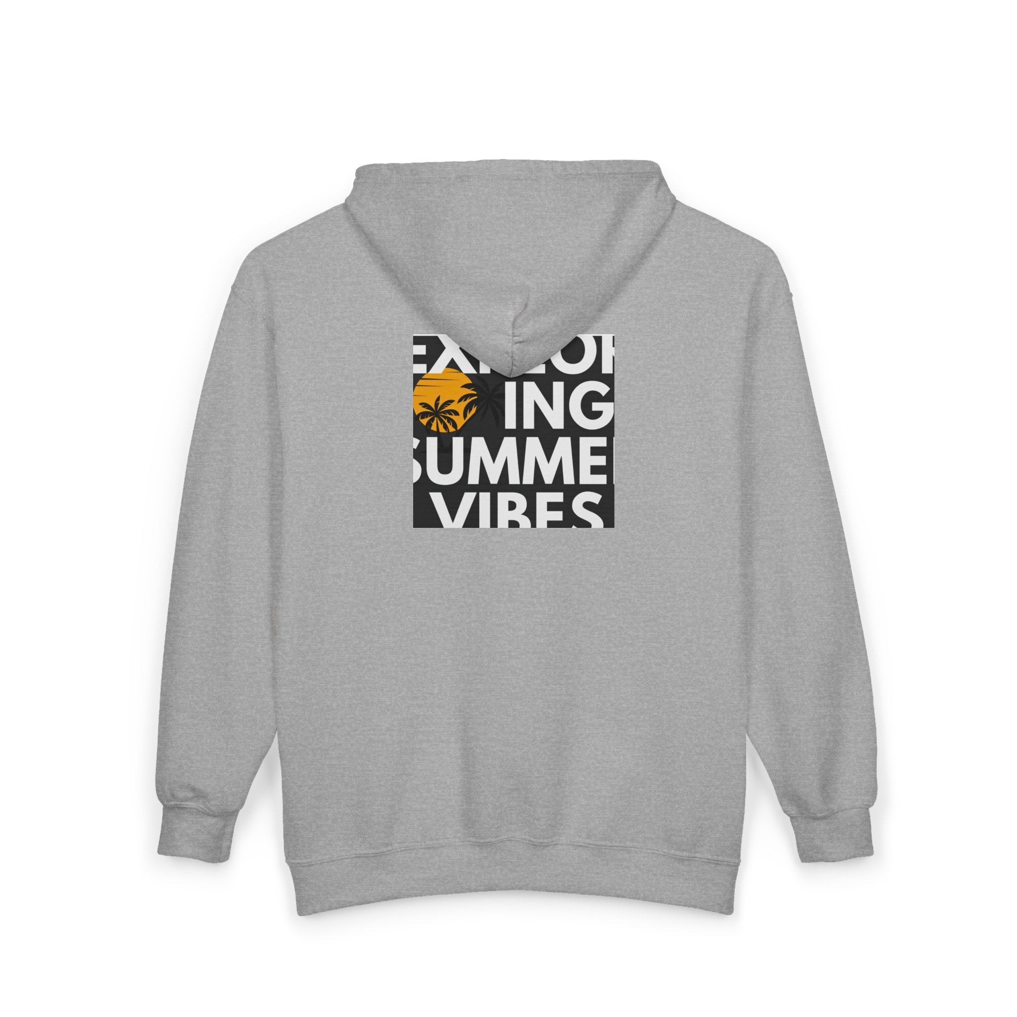 Tropical Sunset Zip Hoodie — "Exploring Summer Vibes" Graphic