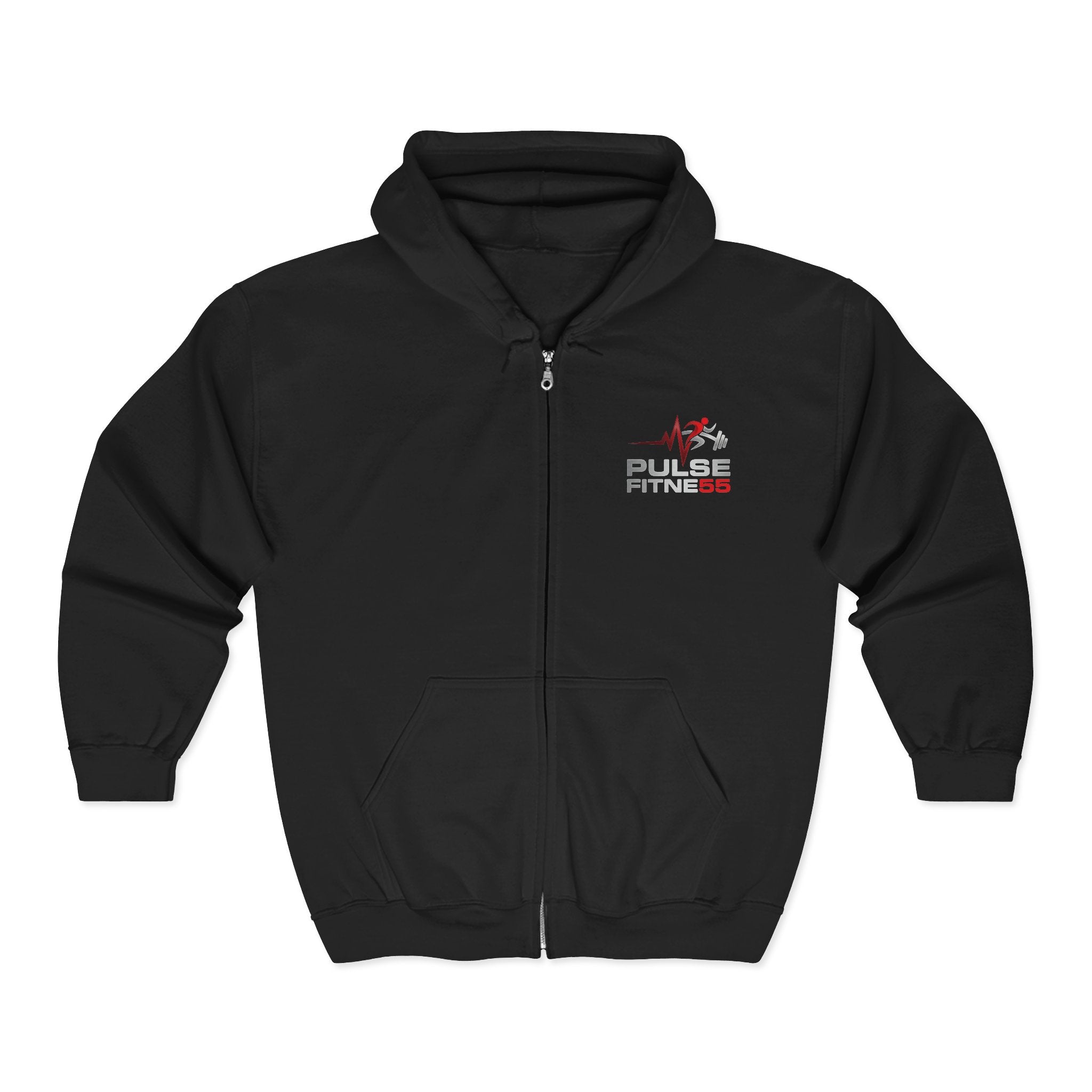 Pulse Fitness Zip-Up Hoodie — Small Chest Logo Gym Hoodie