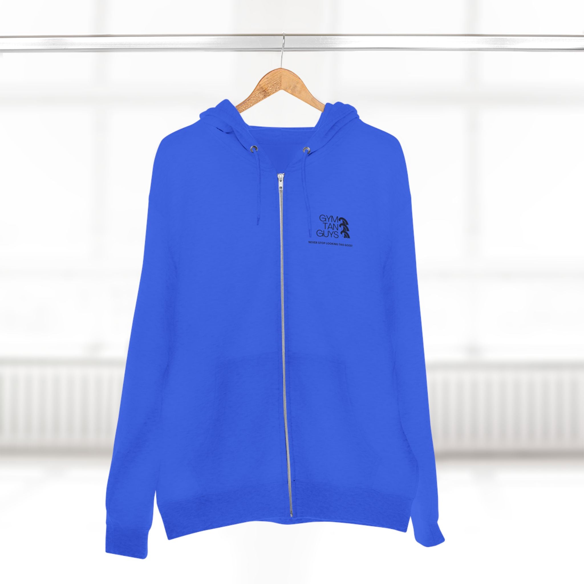 Pulse Fitne55 Gym Tan Zip Hoodie — "Never Stop Looking This Good" logo