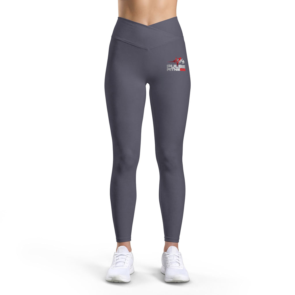 Leggings — Gray Luxe High-Waist Leggings with Small Holiday Fox & Gift Graphic