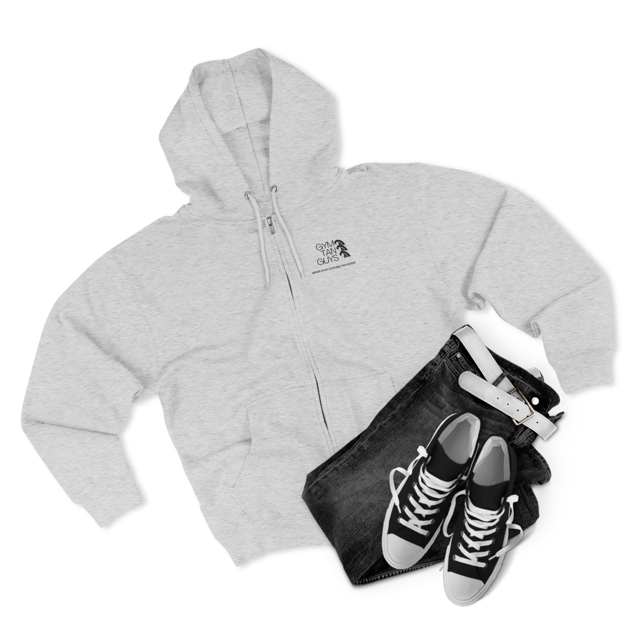 Pulse Fitne55 Gym Tan Zip Hoodie — "Never Stop Looking This Good" logo