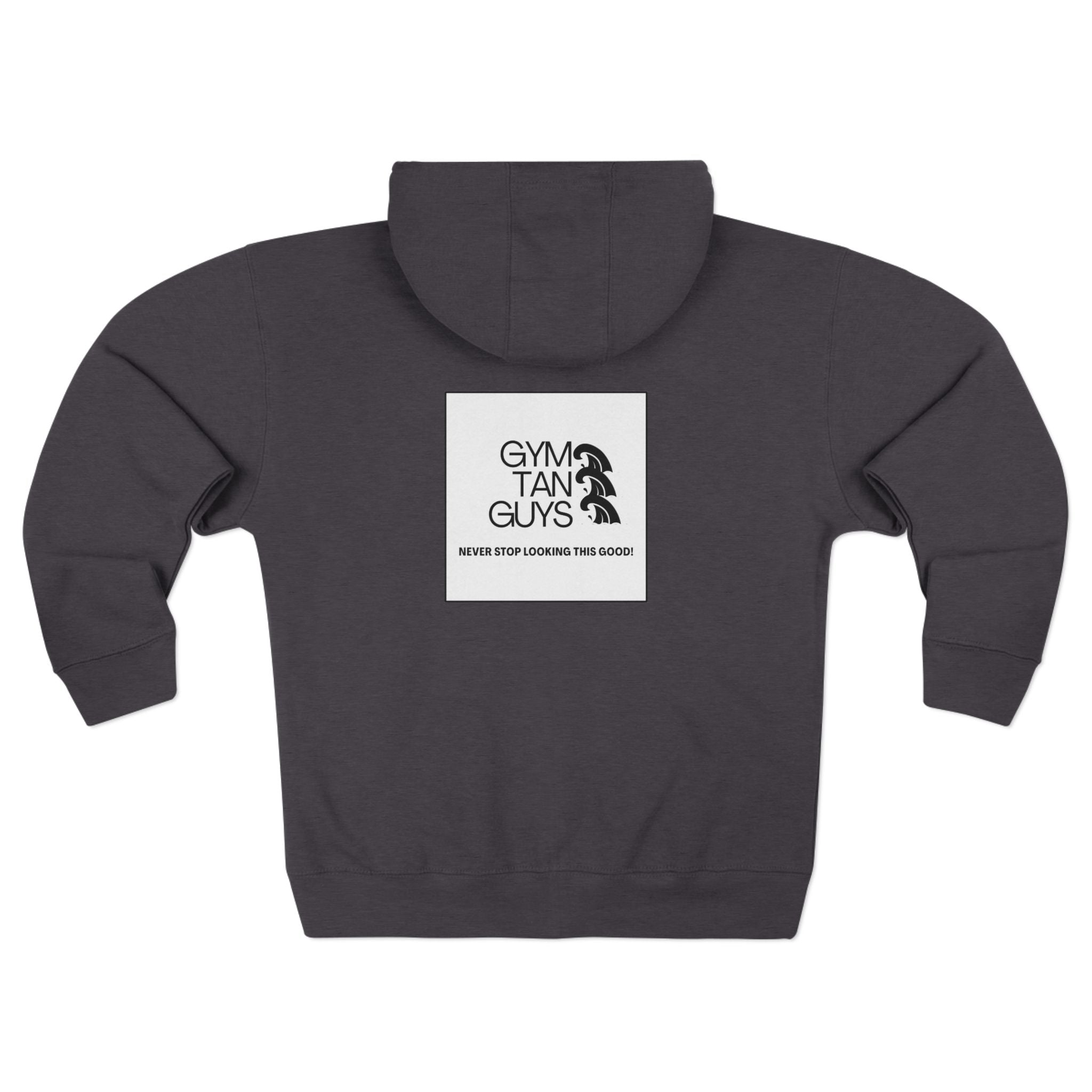 Pulse Fitne55 Gym Tan Zip Hoodie — "Never Stop Looking This Good" logo