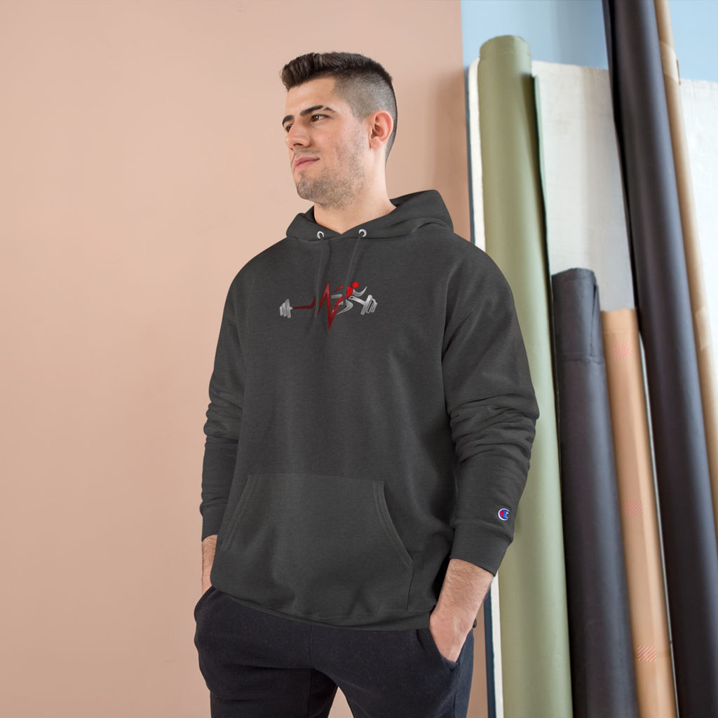 Womens Champion Hoodie — Minimal Fitness Hoodie with Heartbeat & Barbell Graphic