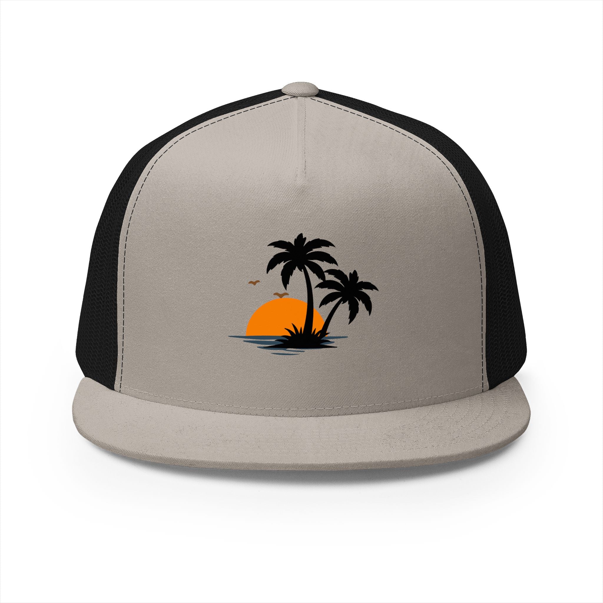 Trucker Cap — Sunset Palm Island Embroidered Beach Hat