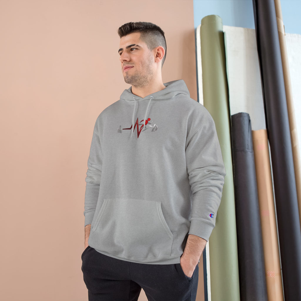 Womens Champion Hoodie — Minimal Fitness Hoodie with Heartbeat & Barbell Graphic