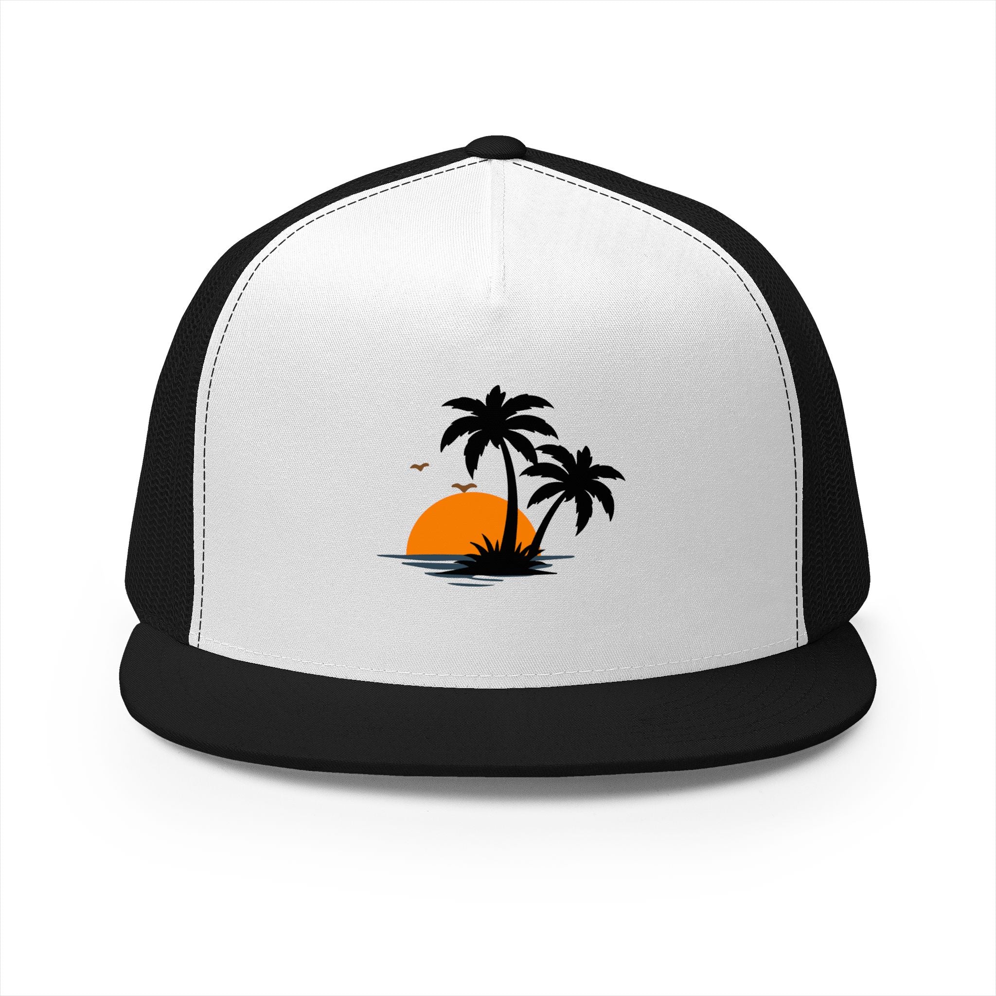Trucker Cap — Sunset Palm Island Embroidered Beach Hat
