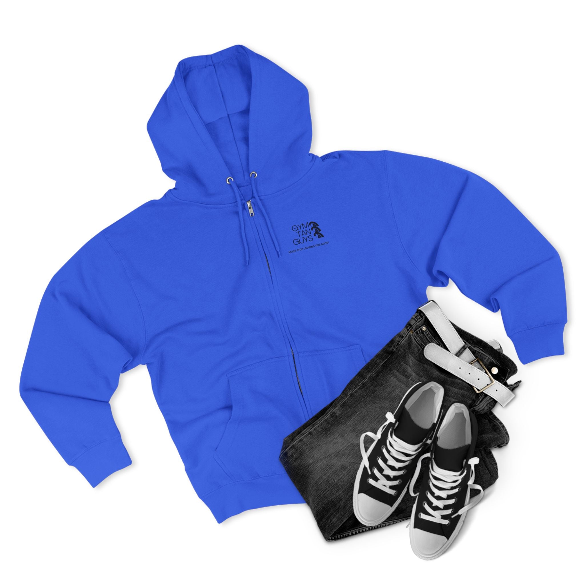 Pulse Fitne55 Gym Tan Zip Hoodie — "Never Stop Looking This Good" logo