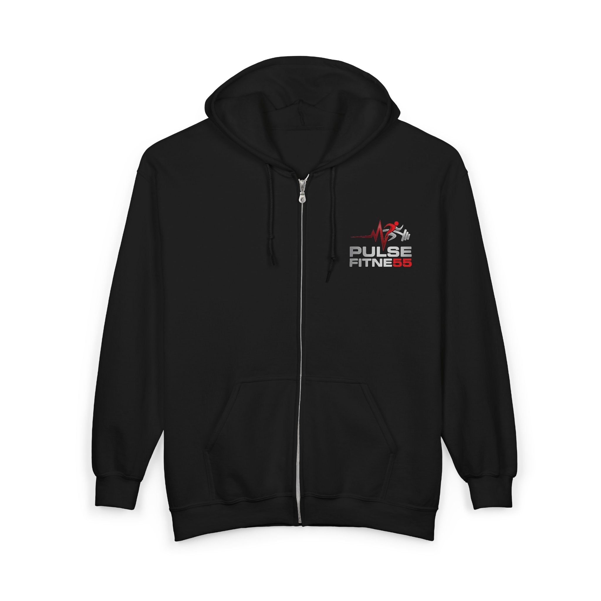 Pulse Fitness Zip-Up Hoodie — Small Chest Logo Gym Hoodie