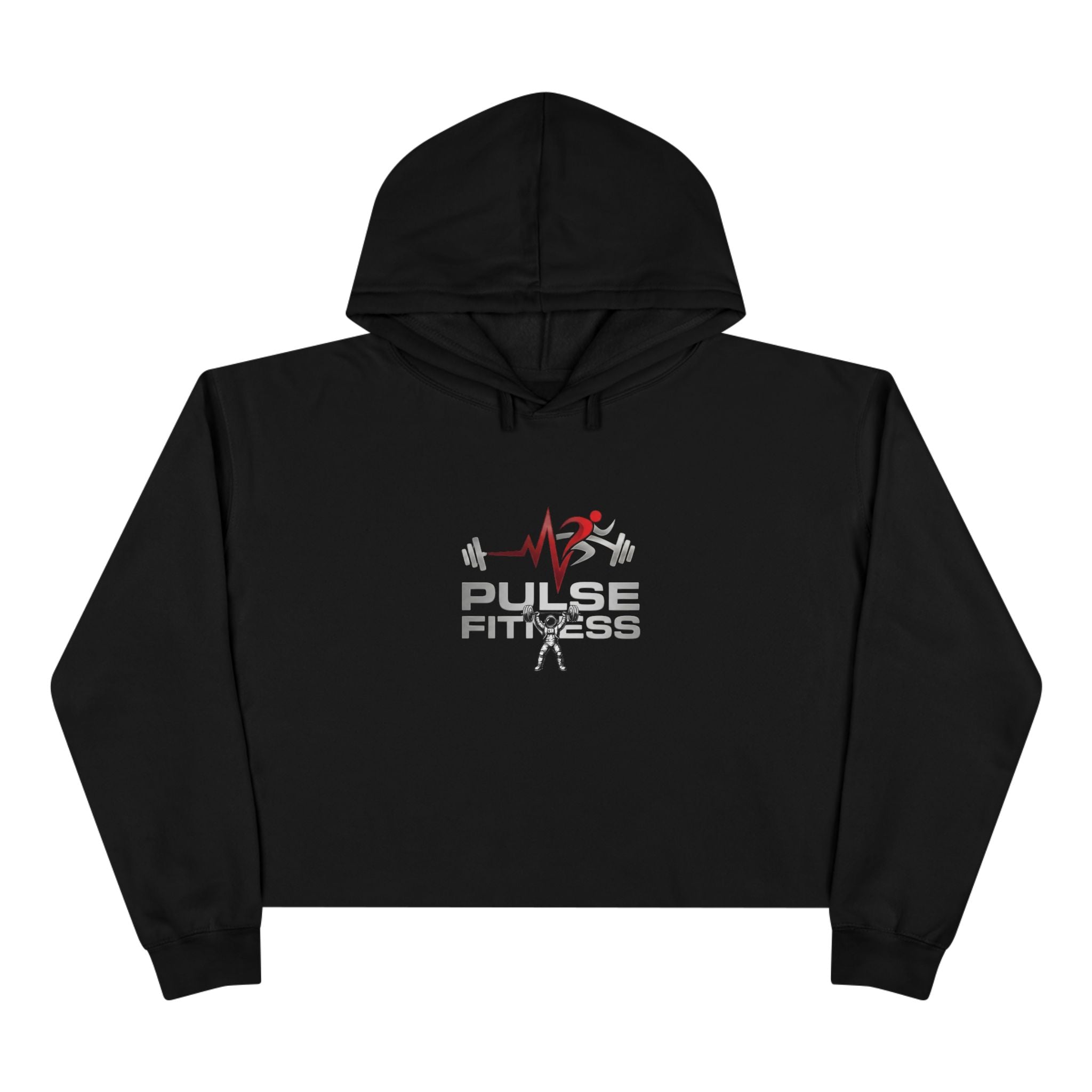Pulse Fitness Crop Hoodie — Women's Gym Cropped Hoodie with Heartbeat Barbell Logo