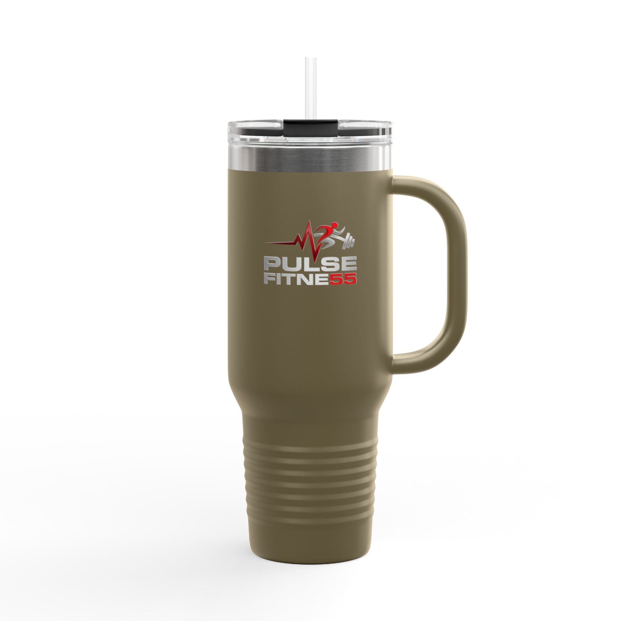 40oz Insulated Travel Mug — Pulse Fitness Logo Stainless Steel Tumbler with Straw