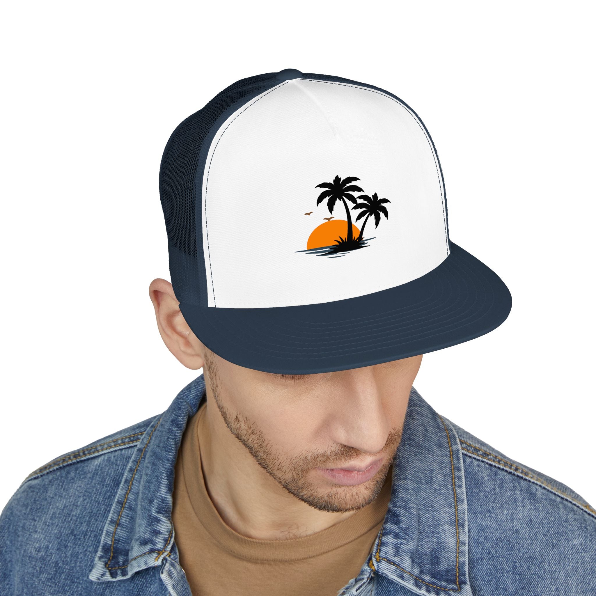 Trucker Cap — Sunset Palm Island Embroidered Beach Hat