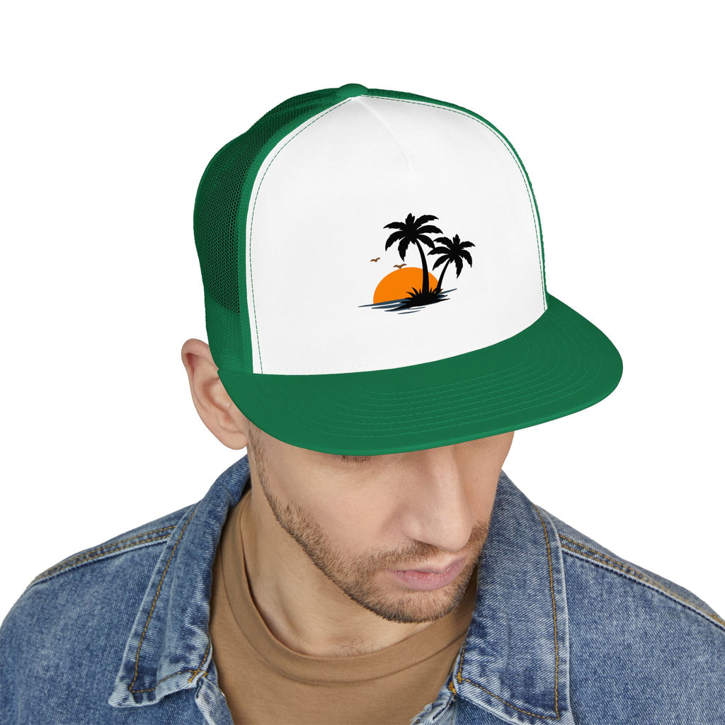 Trucker Cap — Sunset Palm Island Embroidered Beach Hat